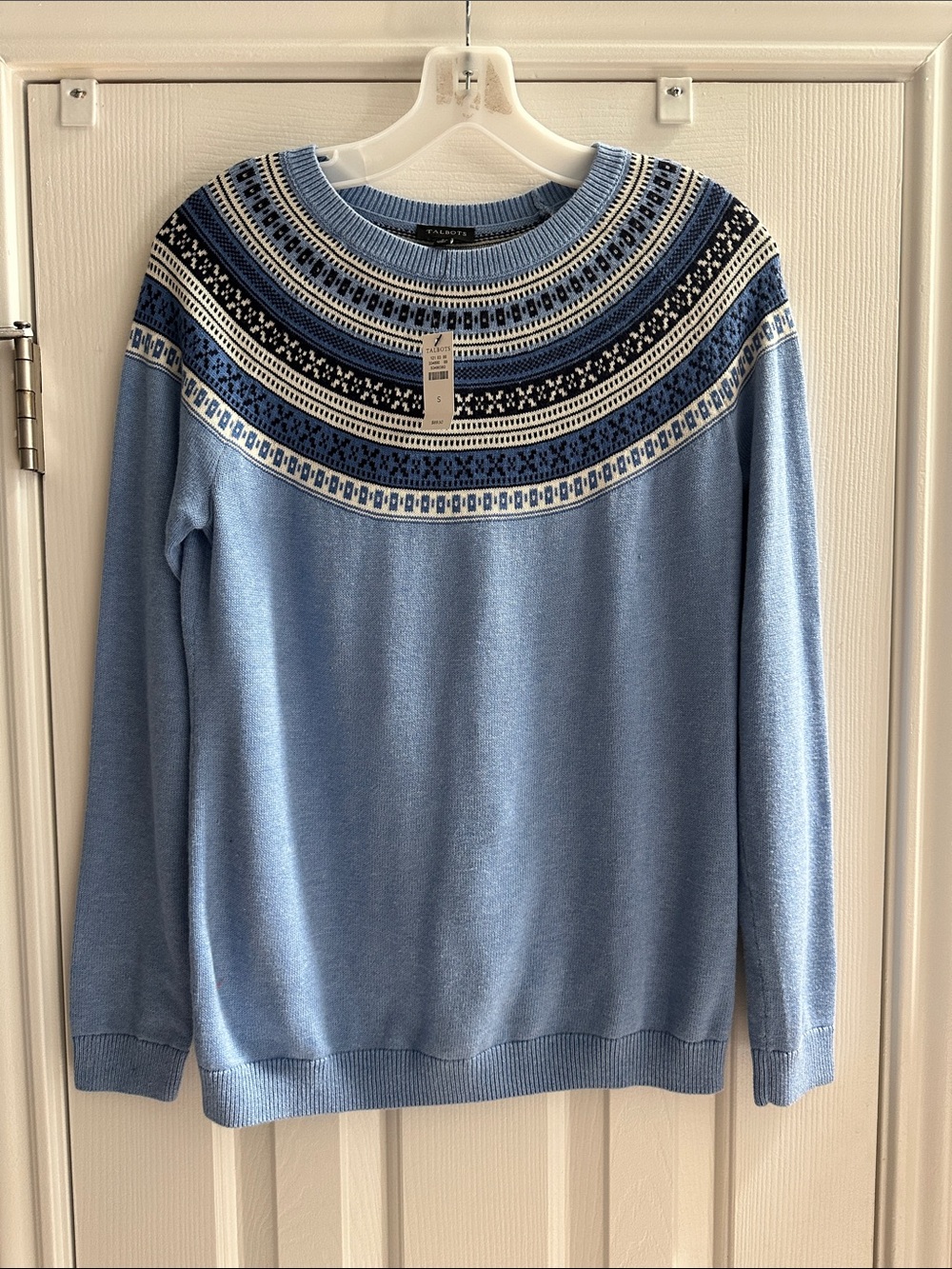 Talbots FAIR ISLE YOKE SWEATER NWT Blue Women’s Small Cabincore Autumn - Picture 2 of 9